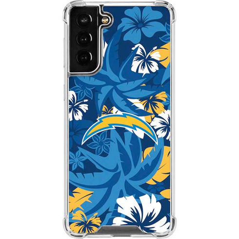 NFL Los Angeles Chargers Tropical Print Galaxy S22 Plus Clear Case