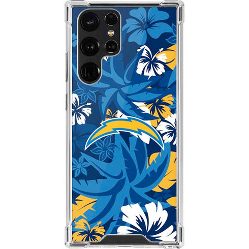 NFL Los Angeles Chargers Tropical Print Galaxy S22 Ultra Clear Case