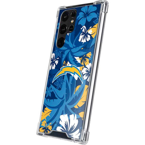 NFL Los Angeles Chargers Tropical Print Galaxy S22 Ultra Clear Case