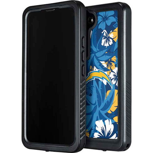 NFL Los Angeles Chargers Tropical Print Galaxy S23 Waterproof Case