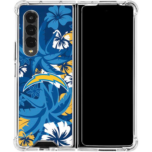 NFL Los Angeles Chargers Tropical Print Galaxy Z Fold4 5G Clear Case