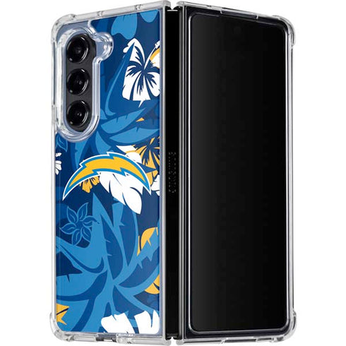 NFL Los Angeles Chargers Tropical Print Galaxy Z Fold5 5G Clear Case
