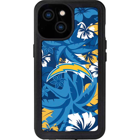 NFL Los Angeles Chargers Tropical Print iPhone 13 Mini Waterproof Case