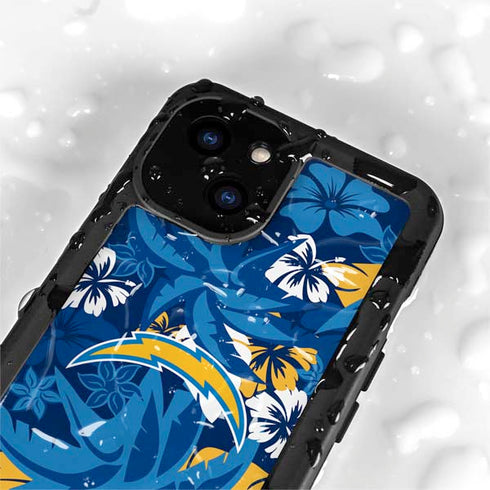 NFL Los Angeles Chargers Tropical Print iPhone 13 Mini Waterproof Case