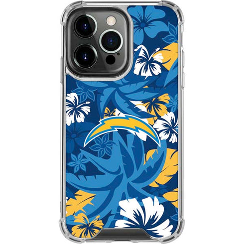 NFL Los Angeles Chargers Tropical Print iPhone 15 Pro Clear Case