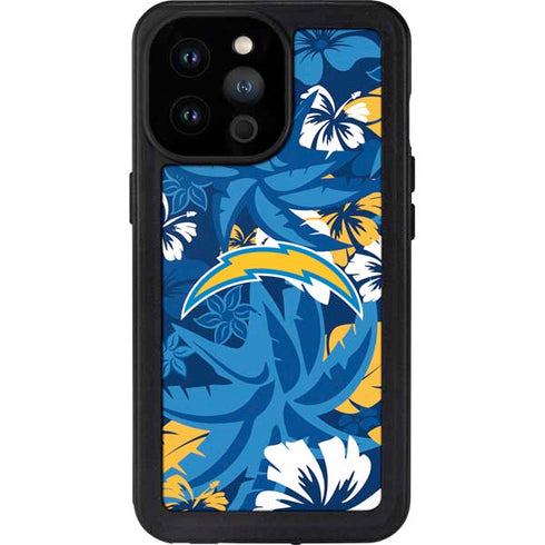NFL Los Angeles Chargers Tropical Print iPhone 14 Pro Max Waterproof Case