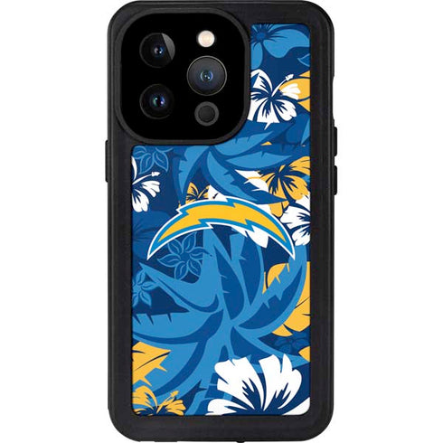 NFL Los Angeles Chargers Tropical Print iPhone 14 Pro Waterproof Case