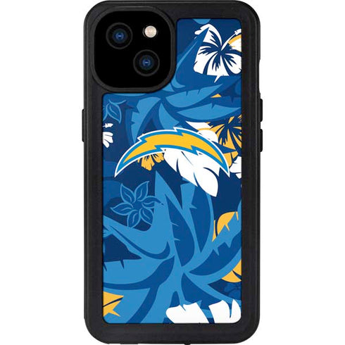 NFL Los Angeles Chargers Tropical Print iPhone 15 Plus Waterproof Case