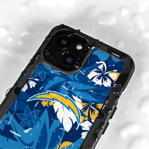 NFL Los Angeles Chargers Tropical Print iPhone 15 Plus Waterproof Case