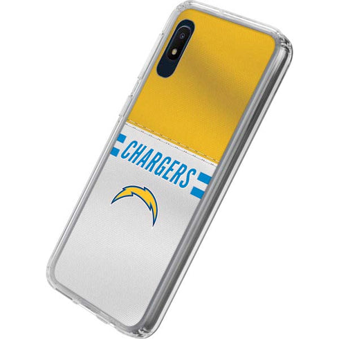 NFL Los Angeles Chargers White Striped Galaxy A10e Clear Case