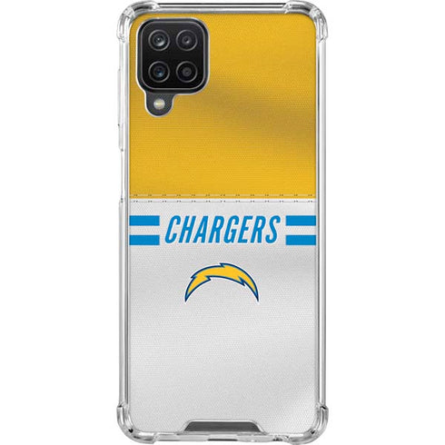 NFL Los Angeles Chargers White Striped Galaxy A12 Clear Case