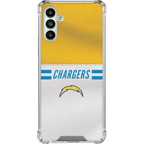 NFL Los Angeles Chargers White Striped Galaxy A13 5G Clear Case