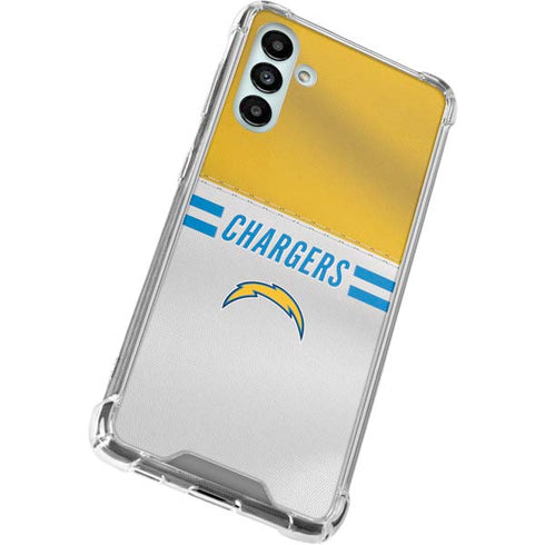 NFL Los Angeles Chargers White Striped Galaxy A13 5G Clear Case
