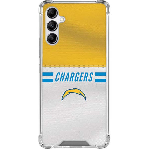 NFL Los Angeles Chargers White Striped Galaxy A14 5G Clear Case
