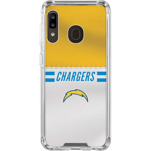 NFL Los Angeles Chargers White Striped Galaxy A30 Clear Case