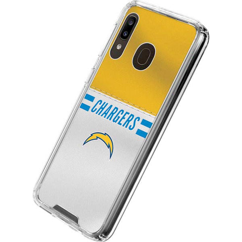 NFL Los Angeles Chargers White Striped Galaxy A30 Clear Case