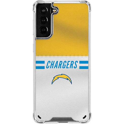 NFL Los Angeles Chargers White Striped Galaxy S21 Plus 5G Clear Case