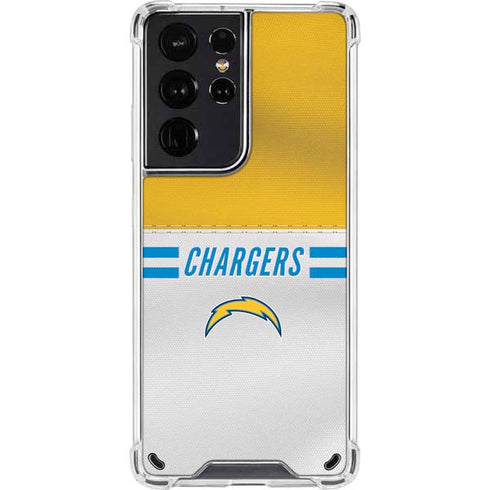 NFL Los Angeles Chargers White Striped Galaxy S21 Ultra 5G Clear Case