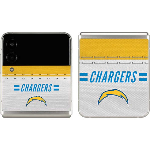 NFL Los Angeles Chargers White Striped Galaxy Z Flip3 5G Skin