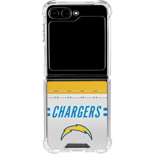 NFL Los Angeles Chargers White Striped Galaxy Z Flip5 5G Clear Case