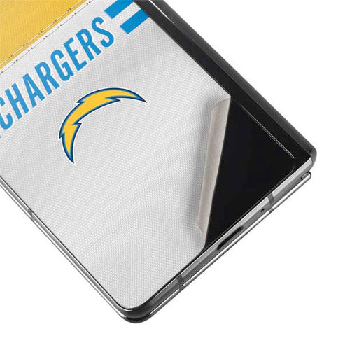NFL Los Angeles Chargers White Striped Galaxy Z Fold2 5G Skin