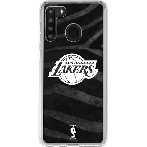 NBA Los Angeles Lakers Black Animal Print Galaxy A21 Clear Case