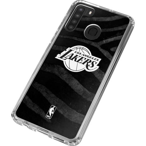 NBA Los Angeles Lakers Black Animal Print Galaxy A21 Clear Case
