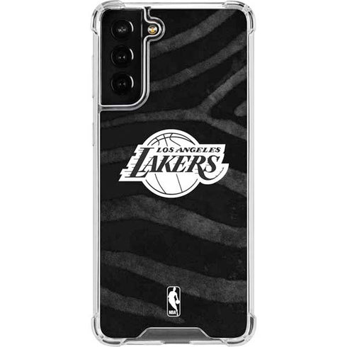 NBA Los Angeles Lakers Black Animal Print Galaxy S21 FE Clear Case