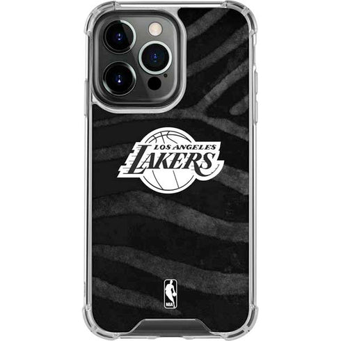 NBA Los Angeles Lakers Black Animal Print iPhone 15 Pro Clear Case