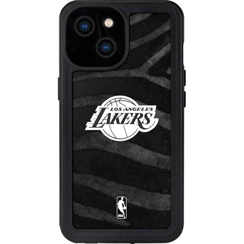 NBA Los Angeles Lakers Black Animal Print iPhone 15 Waterproof Case