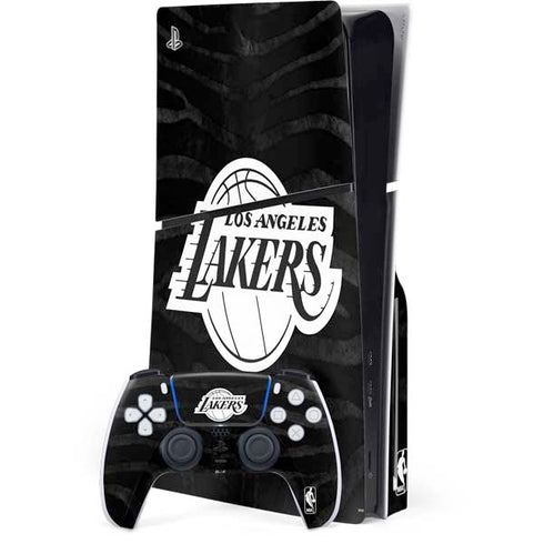 NBA Los Angeles Lakers Black Animal Print PS5 Slim Disk Bundle Skin