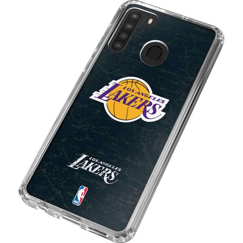NBA Los Angeles Lakers Black Primary Logo Galaxy A21 Clear Case