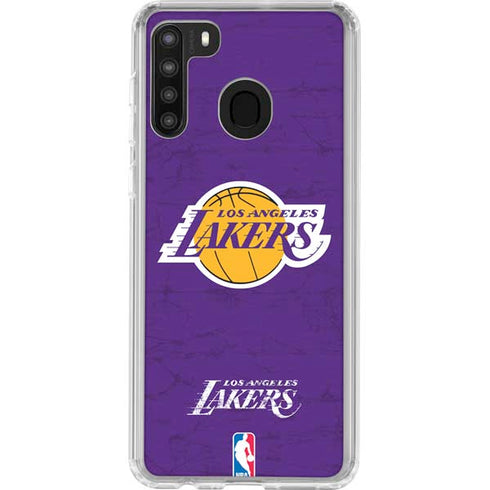 NBA Los Angeles Lakers Purple Primary Logo Galaxy A21 Clear Case