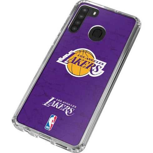 NBA Los Angeles Lakers Purple Primary Logo Galaxy A21 Clear Case