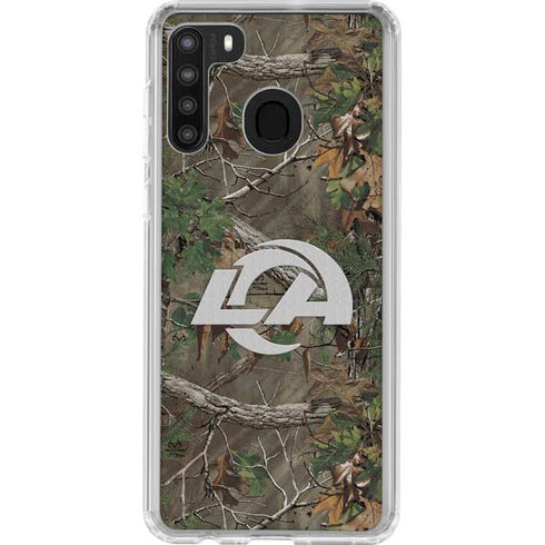NFL Los Angeles Rams Realtree Xtra Green Camo Galaxy A21 Clear Case