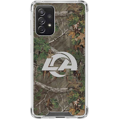 NFL Los Angeles Rams Realtree Xtra Green Camo Galaxy A72 5G Clear Case