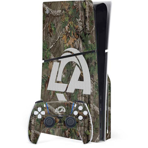 NFL Los Angeles Rams Realtree Xtra Green Camo PS5 Slim Disk Bundle Skin
