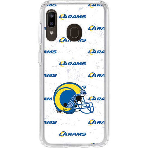 NFL Los Angeles Rams White Logo Blast Galaxy A20 Clear Case