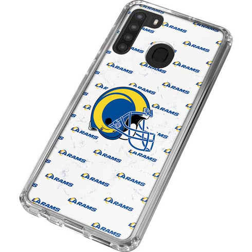NFL Los Angeles Rams White Logo Blast Galaxy A21 Clear Case