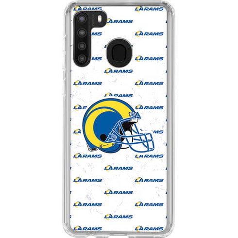 NFL Los Angeles Rams White Logo Blast Galaxy A21 Clear Case