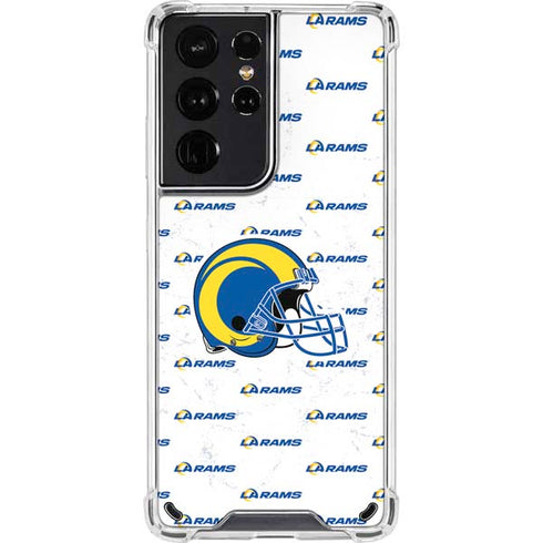 NFL Los Angeles Rams White Logo Blast Galaxy S21 Ultra 5G Clear Case