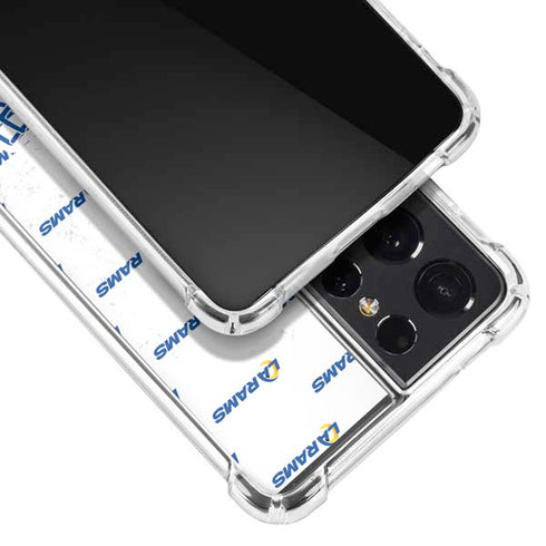 NFL Los Angeles Rams White Logo Blast Galaxy S21 Ultra 5G Clear Case