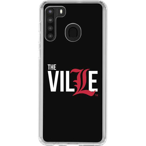 University of Louisville Black Background Galaxy A21 Clear Case
