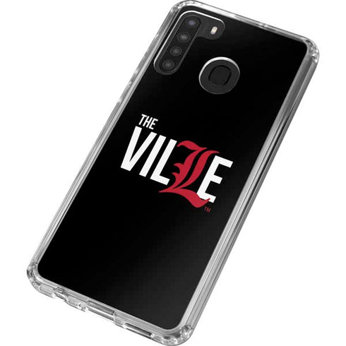 University of Louisville Black Background Galaxy A21 Clear Case