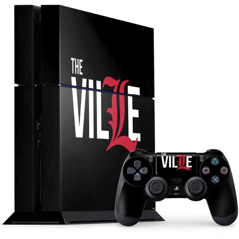 University of Louisville Black Background PS4 Console and Controller Bundle Skin