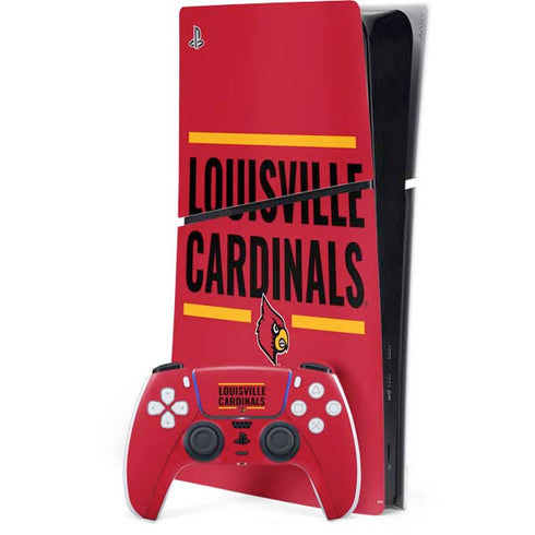 University of Louisville Cardinals Striped PS5 Slim Digital Edition Bundle Skin