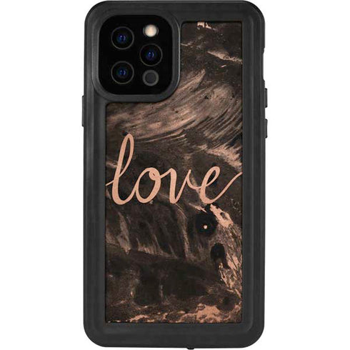 Love Rose Gold Black iPhone 12 Pro Waterproof Case