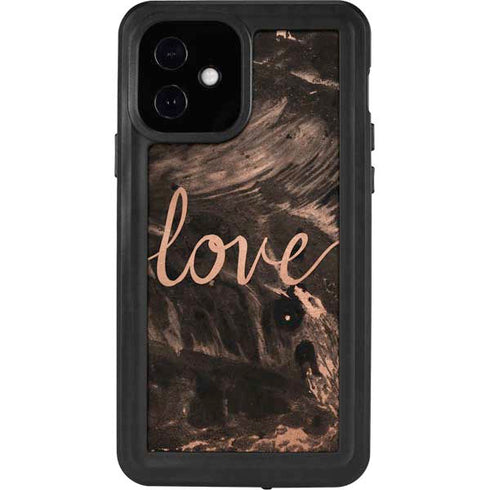 Love Rose Gold Black iPhone 12 Waterproof Case