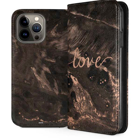 Love Rose Gold Black iPhone 13 Pro Max Folio Case