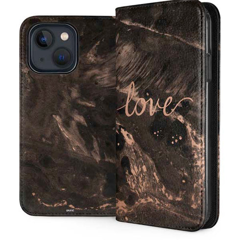 Love Rose Gold Black iPhone 14 Folio Case
